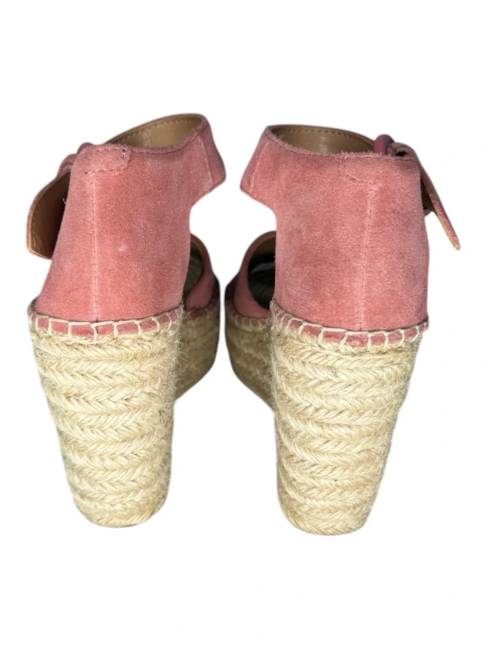 MARC FISHER Mlalida Pink Suede Espadrille Wedge Sandals Leather Sz 6M
